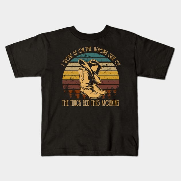 I Woke Up On The Wrong Side Of The Truck Bed This Morning Country Music Lyrics Boots Kids T-Shirt by Beetle Golf